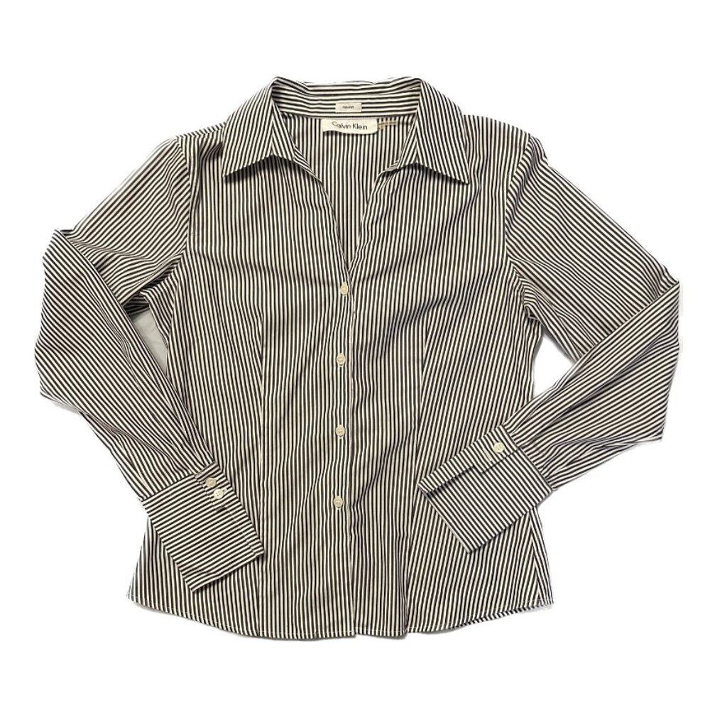 Calvin Klein Women’s Striped Non-Iron Button-Down Dress Shirt Size 4 - Picture 3 of 6